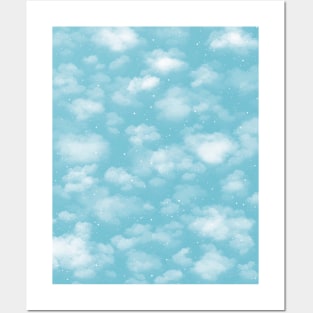 Snowy Winter Sky in Cyan Posters and Art